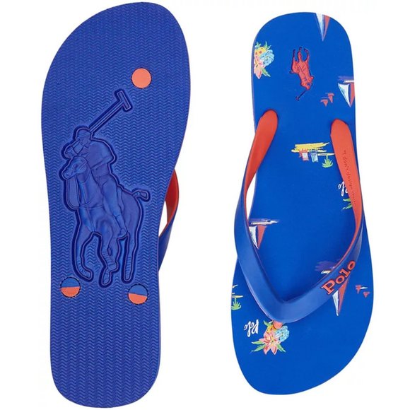 Polo Ralph Lauren flip flops Pony Logo Mens size 10 11 Blue - Picture 1 of 1